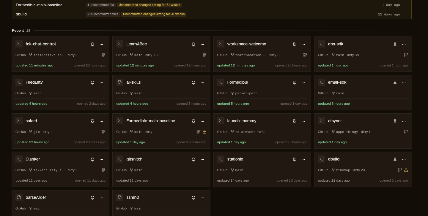 welcome-workspace dashboard with needs-attention alerts and recent projects
